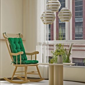 现代木质摇椅边几,吊灯