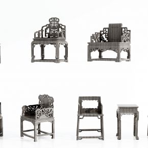 古典雕花太师椅，单椅，椅子，花架