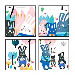 现代儿童卡通装饰画,可爱兔子组合挂画