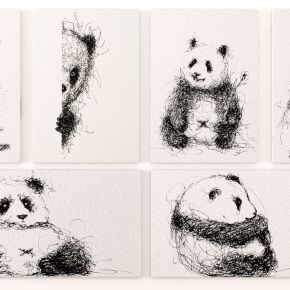 现代简约极简ins线条熊猫无框装饰画