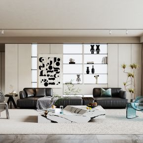 现代客厅  沙发  茶几  休闲椅  边几  绿植  装饰画  装饰柜