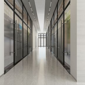 现代办公室过道，公司走道，走廊，玻璃高隔，百叶玻璃隔断墙