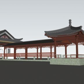 中式景观廊亭 滨水长廊su模型