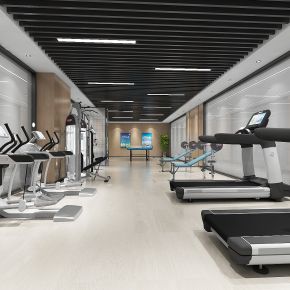 现代公司健身房，娱乐室，健身器材，跑步机，乒乓球台