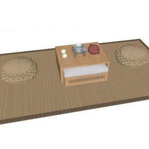 日式榻榻米茶桌椅 圆形坐墩 茶具 茶桌 地毯