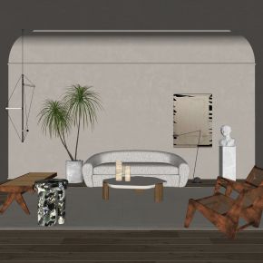 侘寂家居客厅 挂画 沙发茶几组合 地毯 休闲椅
