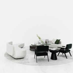 现代圆弧形休闲沙发椅，洽谈沙发椅，售楼处洽谈区，休息区，异形沙发茶几组合