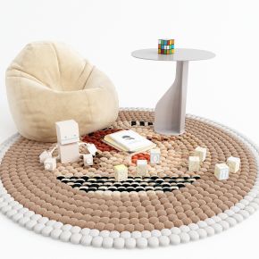 现代儿童游戏区 懒人沙发 圆形地毯