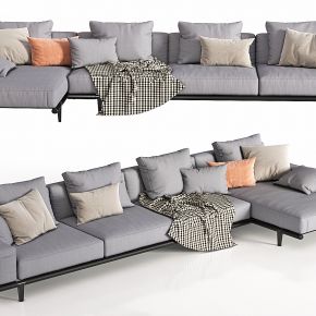 现代多人布艺沙发，组合沙发，休闲沙发，客厅沙发，转角沙发，抱枕，毯子