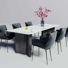 现代大理石餐桌布艺餐椅组合