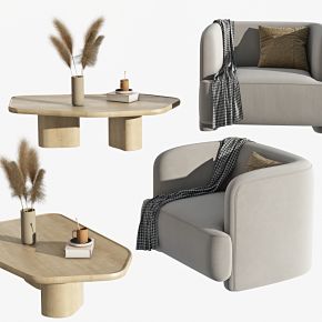 日式沙发茶几组合，简约沙发，茶几，木质茶几，边几，单人沙发，休闲椅，沙发