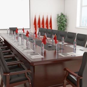 新中式会议室，大会议室，培训室，洽谈室，党建会议室，会议桌，会议椅，摆件