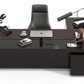 现代办公桌，班台，经理桌，主管桌，办公椅，装饰品，摆件，花瓶，台灯，书桌