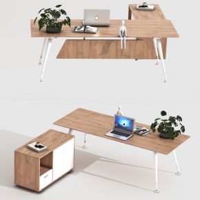 现代办公桌，办公桌，班台，经理桌，主管桌，摆件，电脑，花，书，饰品，书桌