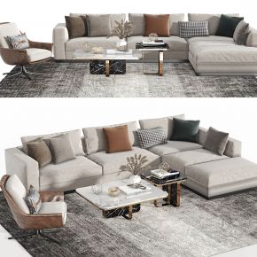 现代沙发茶几组合，多人沙发，休闲沙发，茶几，转角沙发，休闲椅，地毯，摆件，组合沙发，长茶几，布艺多人沙发