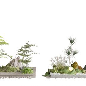 新中式假山绿植 植物堆