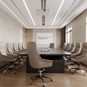 现代会议室，会议桌椅组合，投影仪