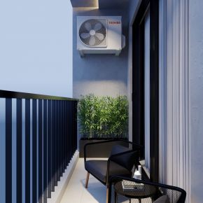 现代阳台，休闲椅，空调机