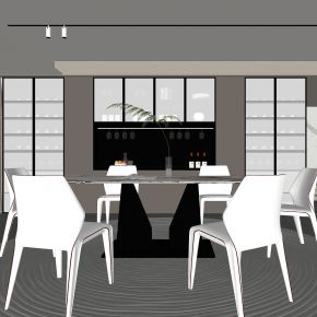  现代家居餐厅 无主灯餐厅 餐桌椅组合 酒柜 地毯 饰品