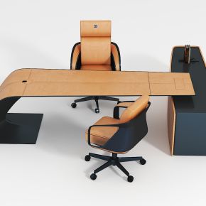 现代橙色经理办公桌椅组