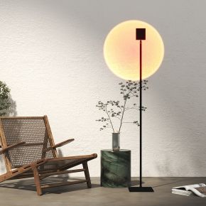 现代实木休闲椅，落日投影灯