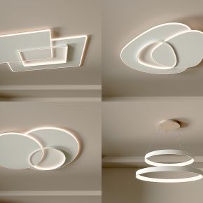 极简风吸顶灯 客厅灯 卧室灯 现代简约 几何形超薄吸顶灯3d模型组合-vr