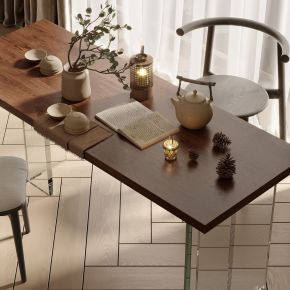 现代茶桌椅组合_木地板_窗帘