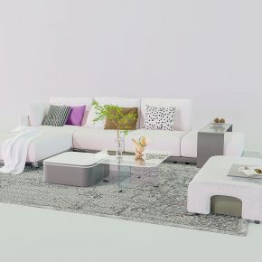 现代白色布艺组合沙发