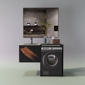 现代洗衣机柜洗手台