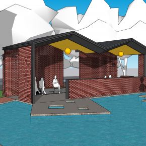 红砖小屋水景SU模型