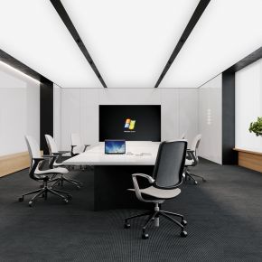 现代，原木，会议室，办公，会议桌，灯光膜，极简，洽谈室