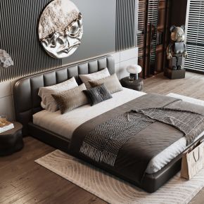 意大利Minotti现代双人床  床头柜  雕塑  墙饰