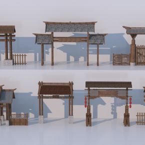 新中式牌坊 入口大门 乡村门楼3D模型