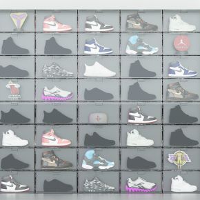 现代鞋柜，展示柜，跑鞋，运动鞋，玻璃展示柜架