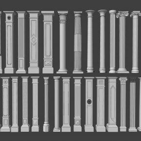 罗马柱方形柱圆形柱装饰柱石膏柱SU模型