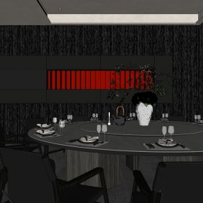 餐饮，包厢，现代，高级灰，餐桌椅，新中式，红色，壁柜