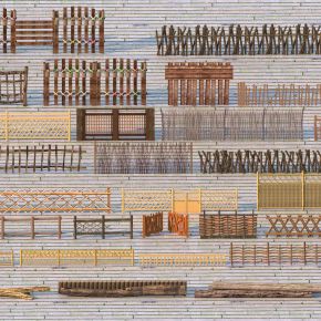 中式乡村木围栏 篱笆围墙 院门围墙3D模型
