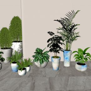 su现代植物堆 绿植盆栽组合模型