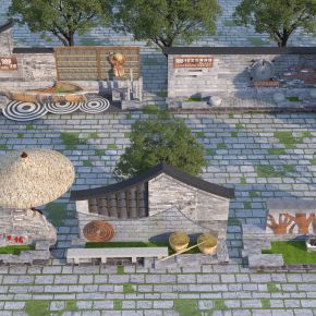 中式乡村景墙3D模型