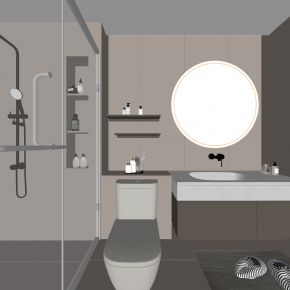现代卫生间 马桶 浴室柜 洗脸盆 镜柜 玻璃隔断