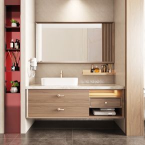 新中式浴室柜  卫生间壁龛 卫浴  镜柜