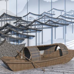 中式乌篷船城市雕塑小品