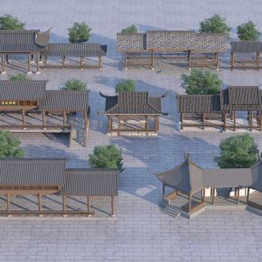中式长廊组合3D模型