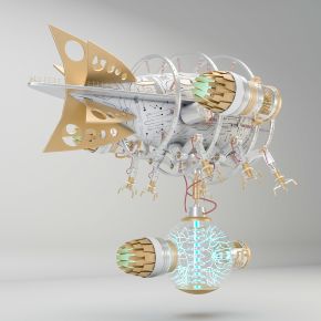 现代美陈摆件潮玩机械朋克飞艇模型