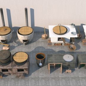 农村灶台组合3D模型