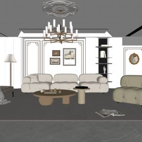 法式客厅 奶油风客厅 沙发组合 茶几组合 饰品摆件 PU线条