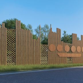 现代木篱笆景墙3D模型