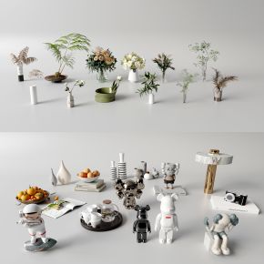 现代家居摆件饰品 鲜花花瓶 现代玩偶 水果盘 植物组合 摆件组合
