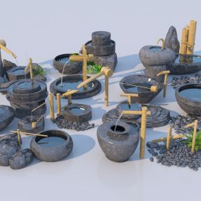 日式庭院小品水景 流水钵 惊鹿3D模型