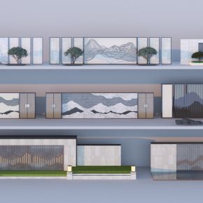 新中式景墙组合3D模型